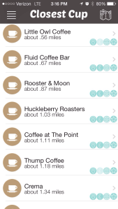 A screenshot of Closest Cup when in Denver, CO